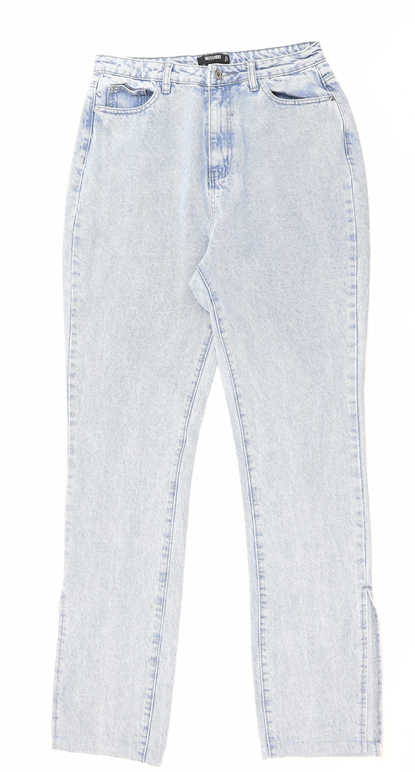 Missguided Womens Blue Cotton Straight Jeans Size 14 L33 in Regular Zip - Leg Vents
