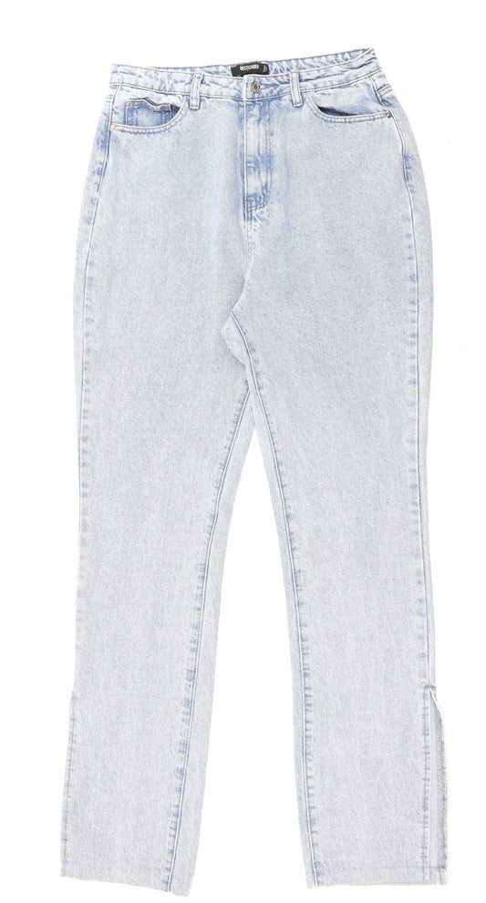 Missguided Womens Blue Cotton Straight Jeans Size 14 L33 in Regular Zip - Leg Vents