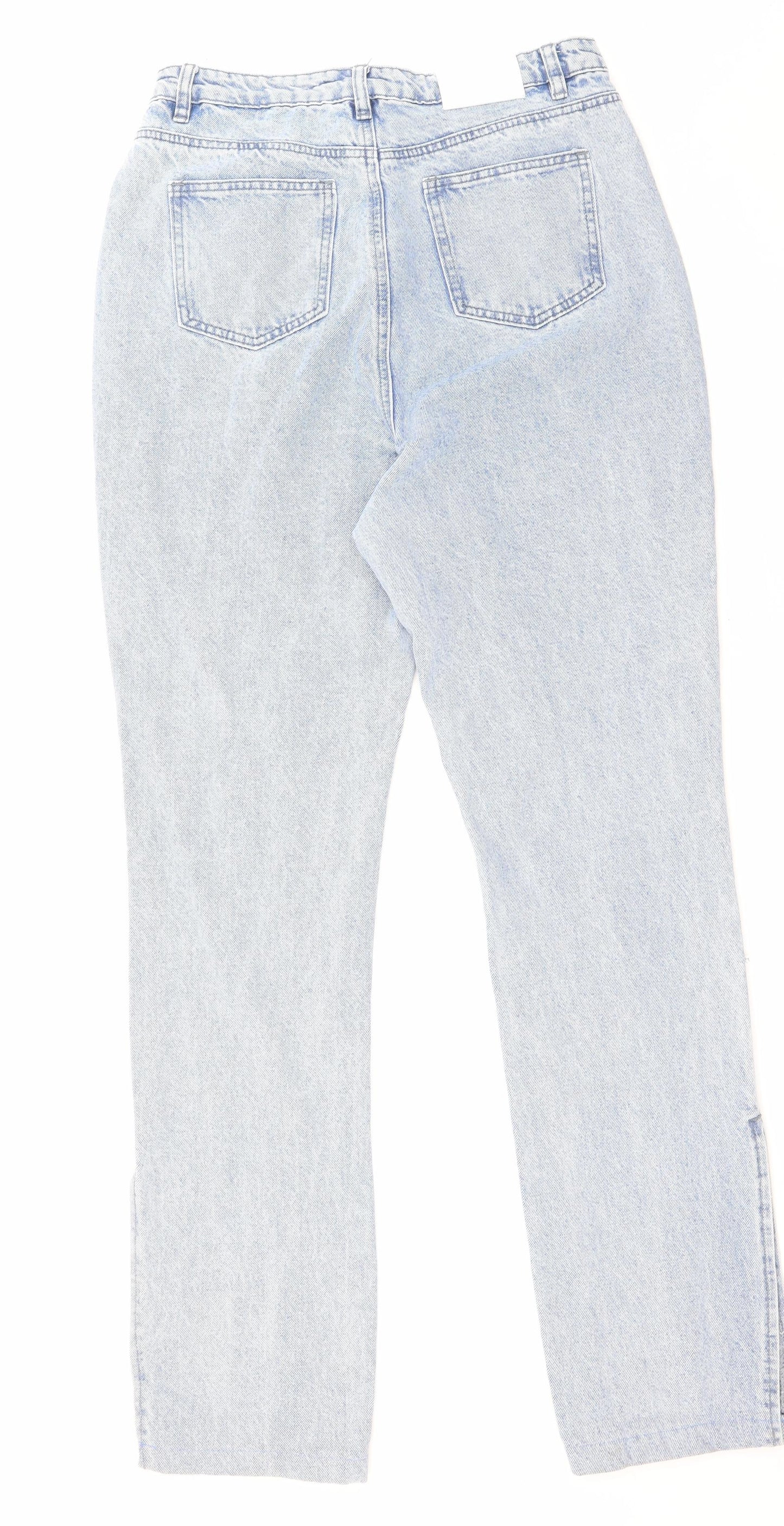 Missguided Womens Blue Cotton Straight Jeans Size 14 L33 in Regular Zip - Leg Vents