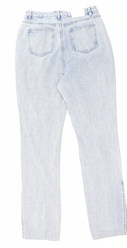 Missguided Womens Blue Cotton Straight Jeans Size 14 L33 in Regular Zip - Leg Vents