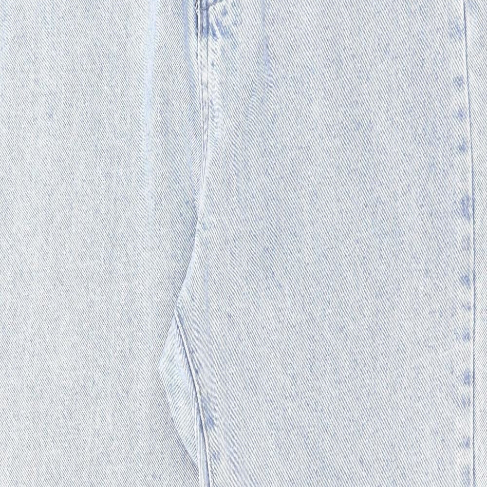 Missguided Womens Blue Cotton Straight Jeans Size 14 L33 in Regular Zip - Leg Vents