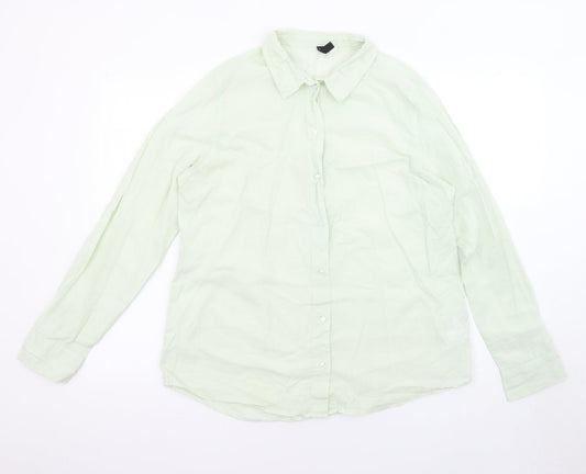 Divided by H&M Womens Green Striped 100% Cotton Basic Button-Up Size M Collared