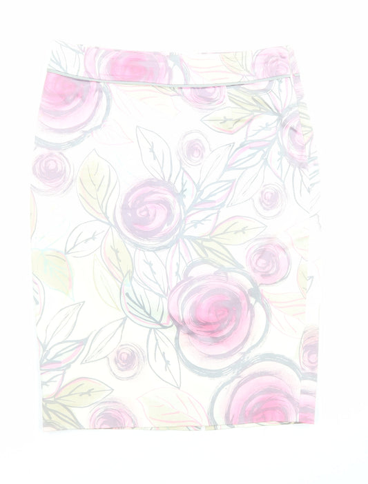 Coast Womens Ivory Floral Cotton Straight & Pencil Skirt Size 10 Zip