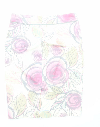 Coast Womens Ivory Floral Cotton Straight & Pencil Skirt Size 10 Zip