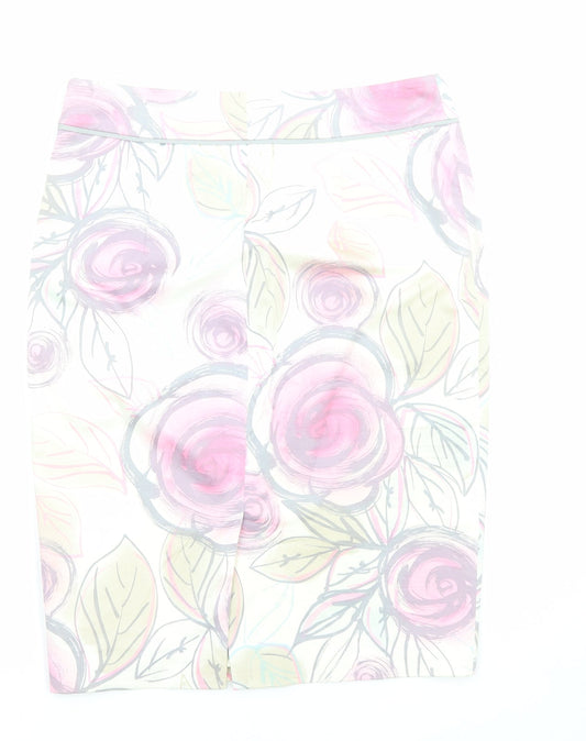 Coast Womens Ivory Floral Cotton Straight & Pencil Skirt Size 10 Zip