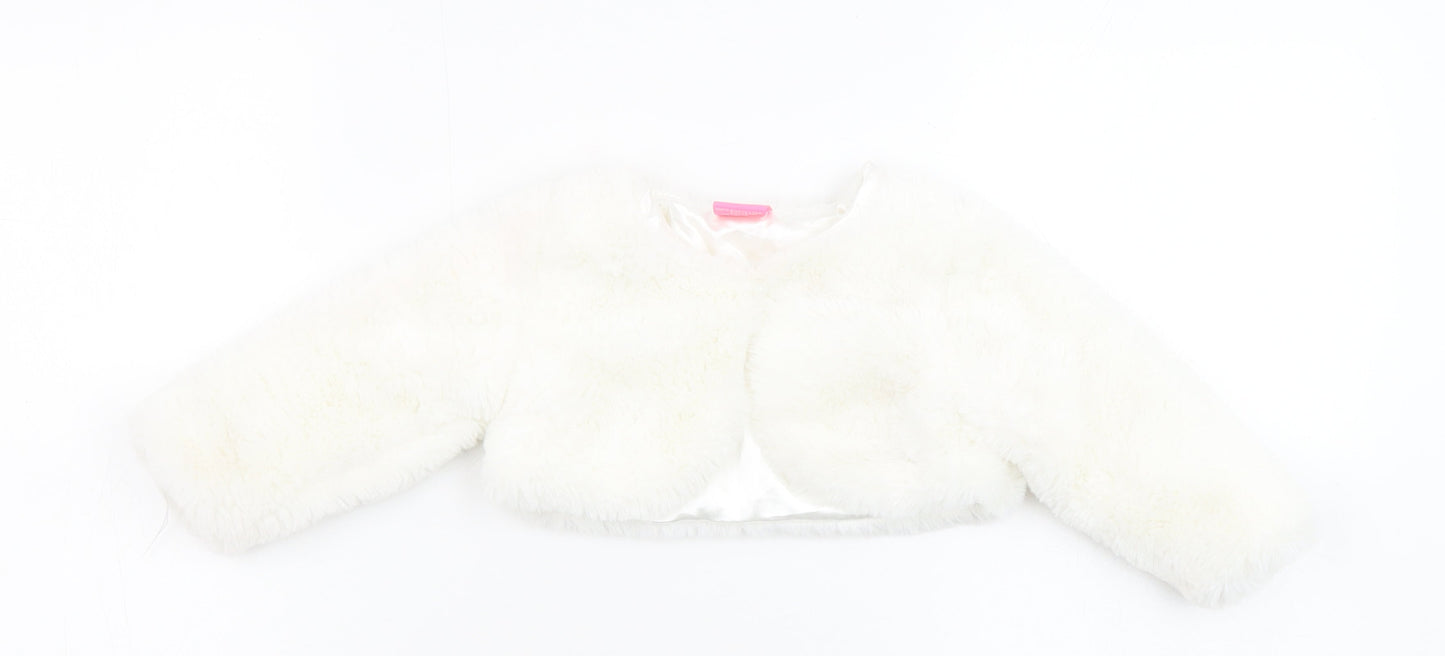 Cutey Couture Girls Ivory Basic Jacket Jacket Size 6-9 Months Button - Faux Fur, Size 6-12