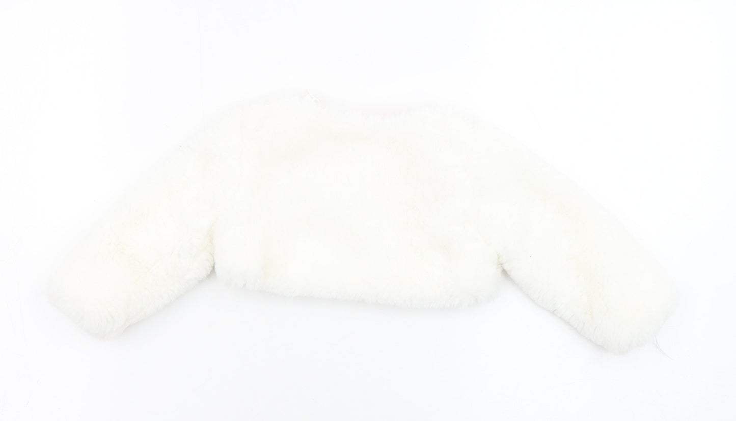 Cutey Couture Girls Ivory Basic Jacket Jacket Size 6-9 Months Button - Faux Fur, Size 6-12