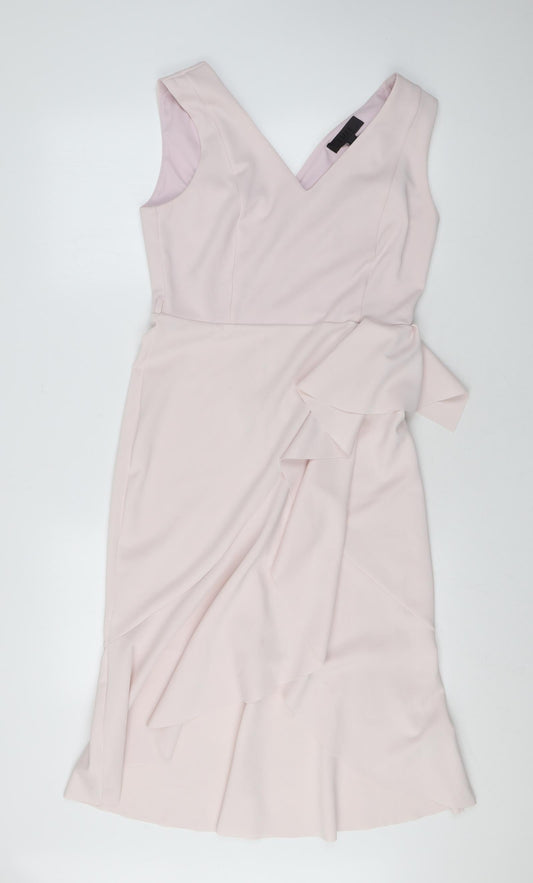 Luxe Womens Pink Polyester Bodycon Size 12 V-Neck Zip