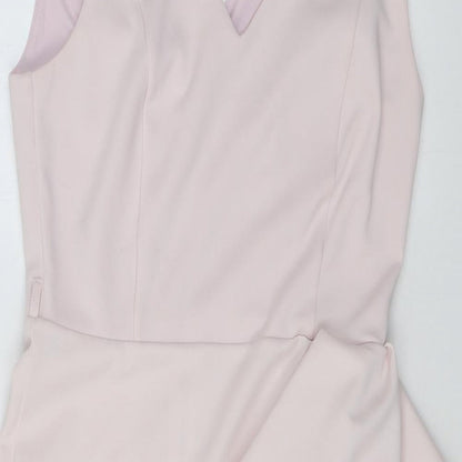 Luxe Womens Pink Polyester Bodycon Size 12 V-Neck Zip
