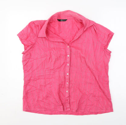 Bonmarché Womens Pink Striped Polyester Basic Button-Up Size 18 Collared