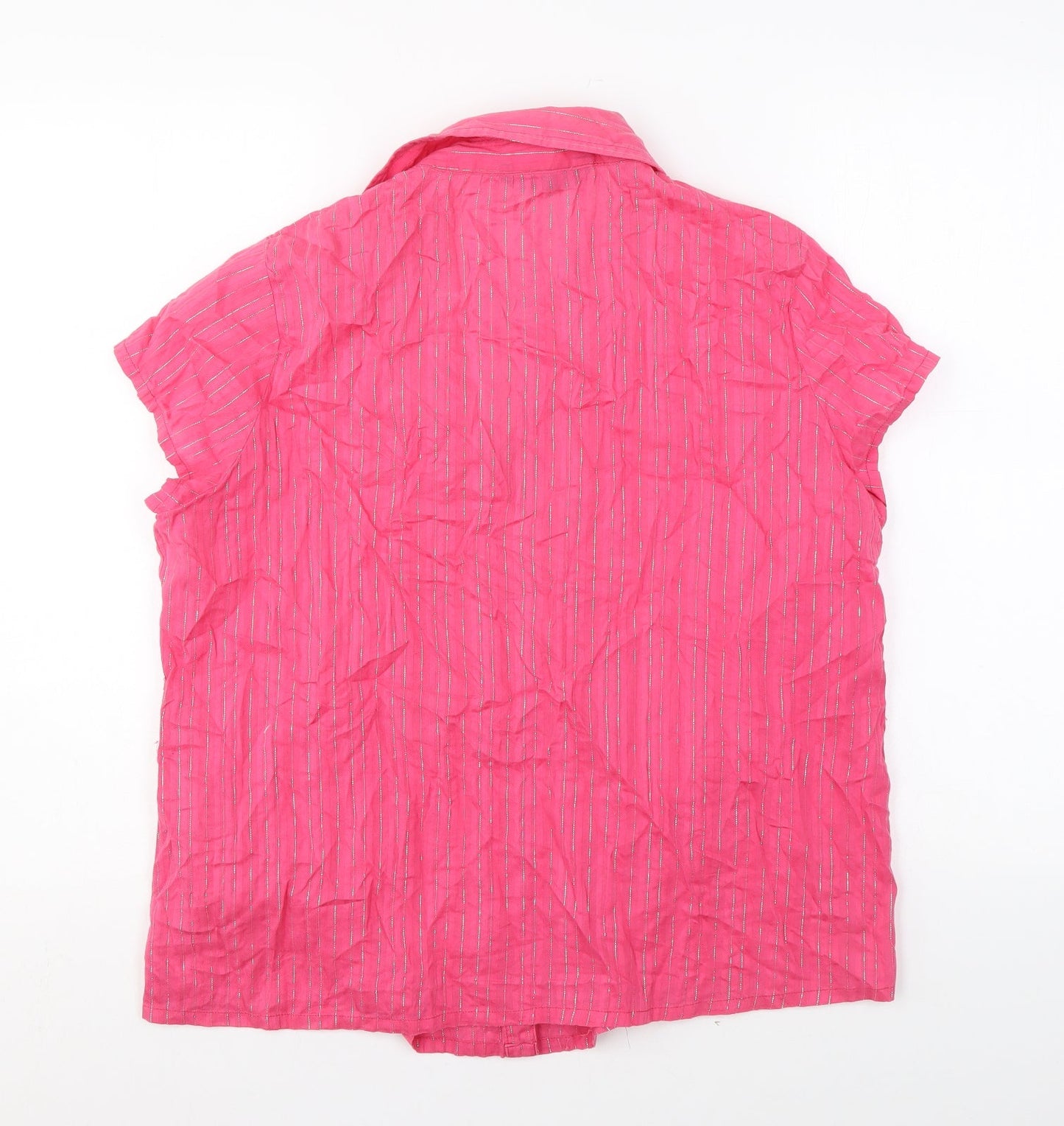 Bonmarché Womens Pink Striped Polyester Basic Button-Up Size 18 Collared