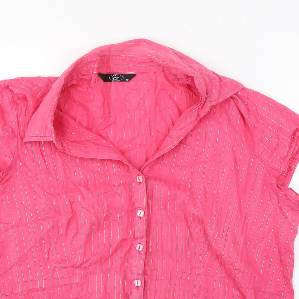 Bonmarché Womens Pink Striped Polyester Basic Button-Up Size 18 Collared