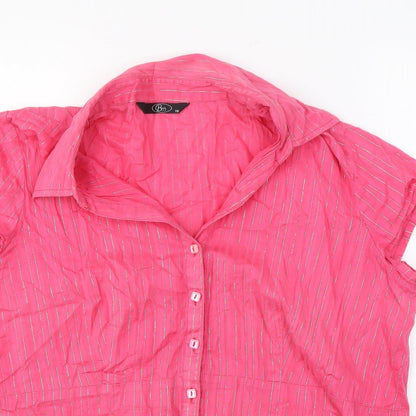 Bonmarché Womens Pink Striped Polyester Basic Button-Up Size 18 Collared