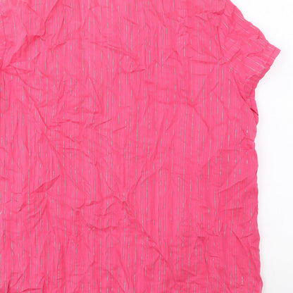 Bonmarché Womens Pink Striped Polyester Basic Button-Up Size 18 Collared