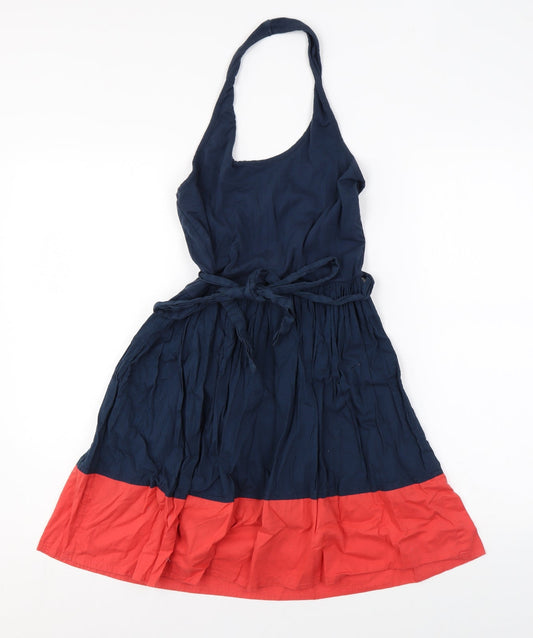 French Connection Womens Blue Cotton Skater Dress Size 12 Halter Pullover