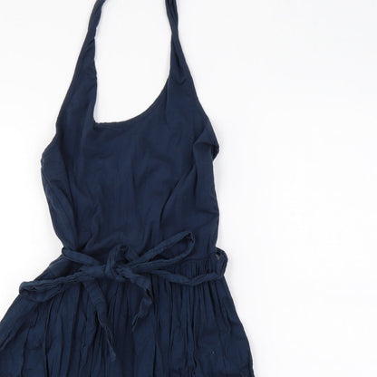 French Connection Womens Blue Cotton Skater Dress Size 12 Halter Pullover