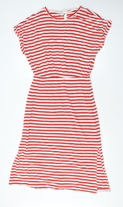 H&M Womens Red Striped Cotton T-Shirt Dress Size M Round Neck Pullover