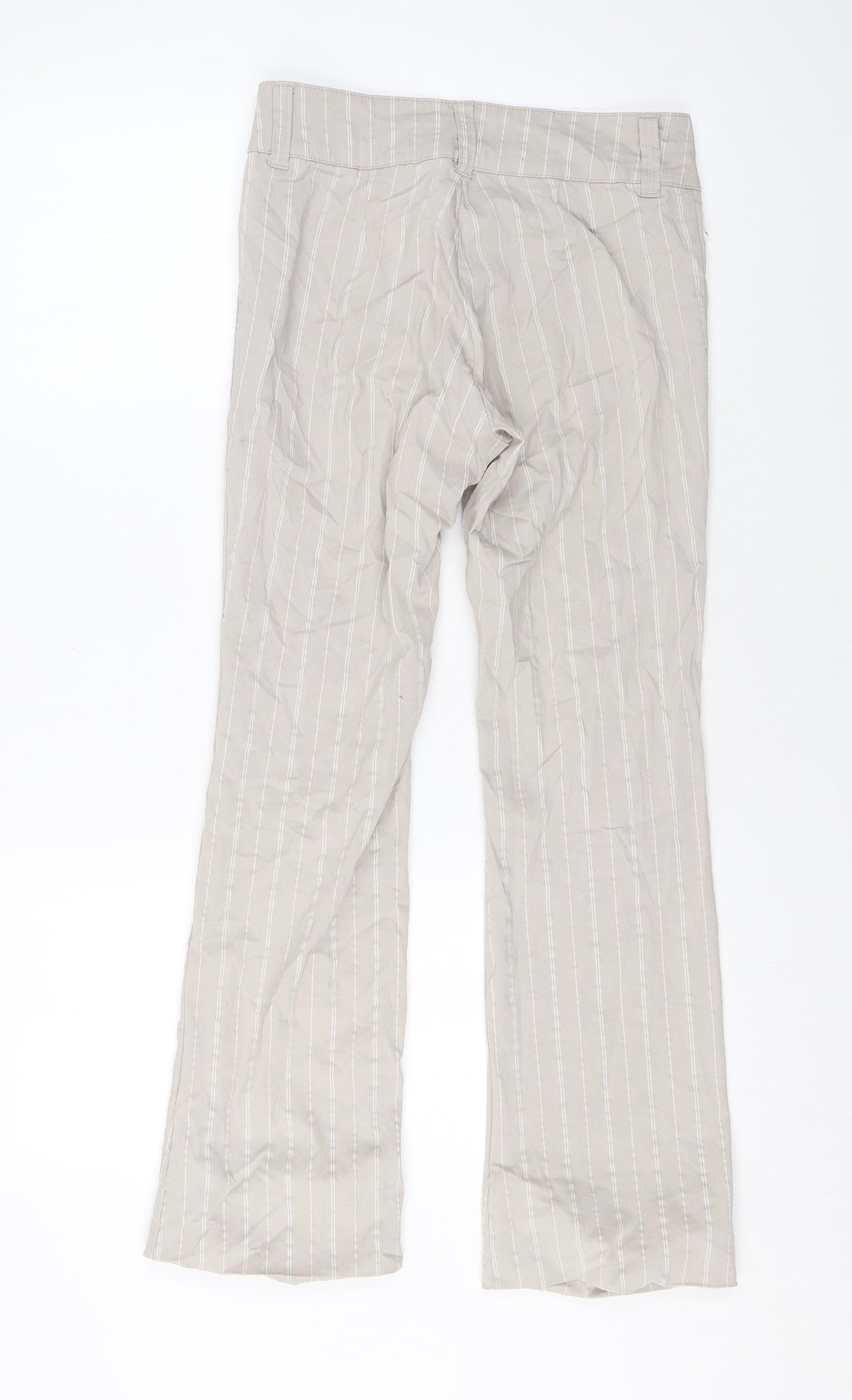 Divided by H&M Womens Beige Striped Viscose Trousers Size S L27 in Regular Zip