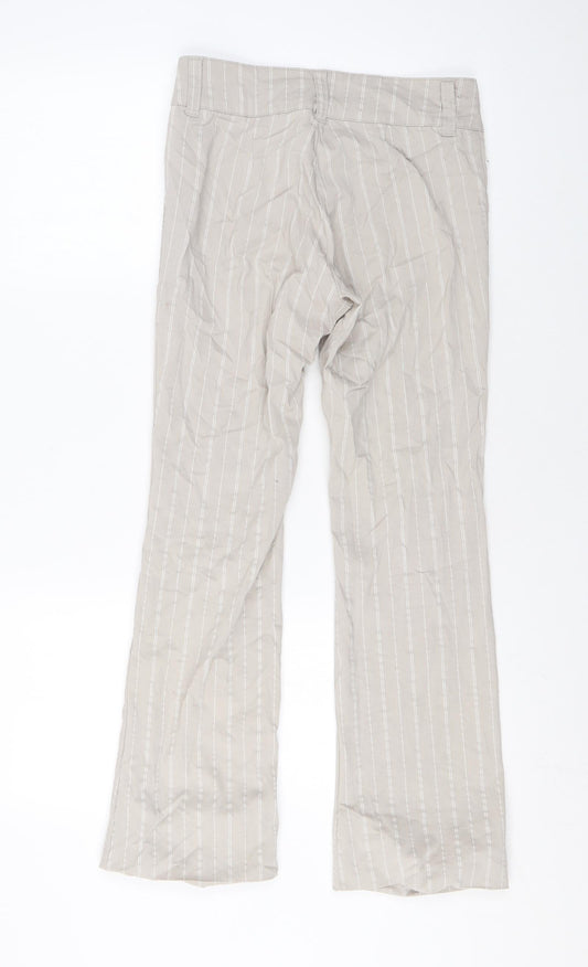 Divided by H&M Womens Beige Striped Viscose Trousers Size S L27 in Regular Zip