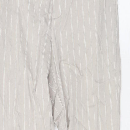 Divided by H&M Womens Beige Striped Viscose Trousers Size S L27 in Regular Zip