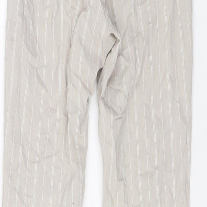 Divided by H&M Womens Beige Striped Viscose Trousers Size S L27 in Regular Zip