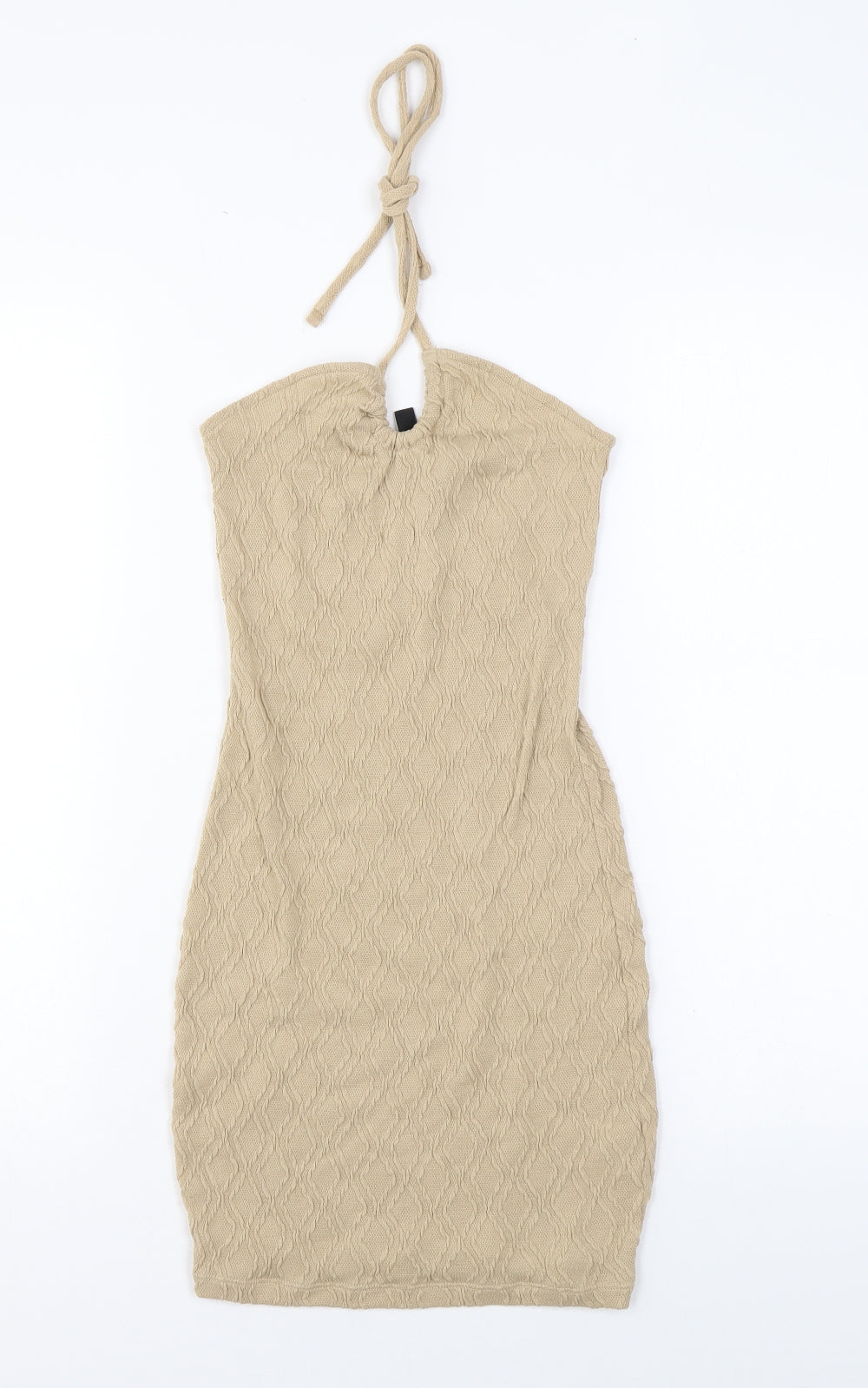 Divided by H&M Womens Beige Geometric Polyester Bodycon Size XS Halter Tie