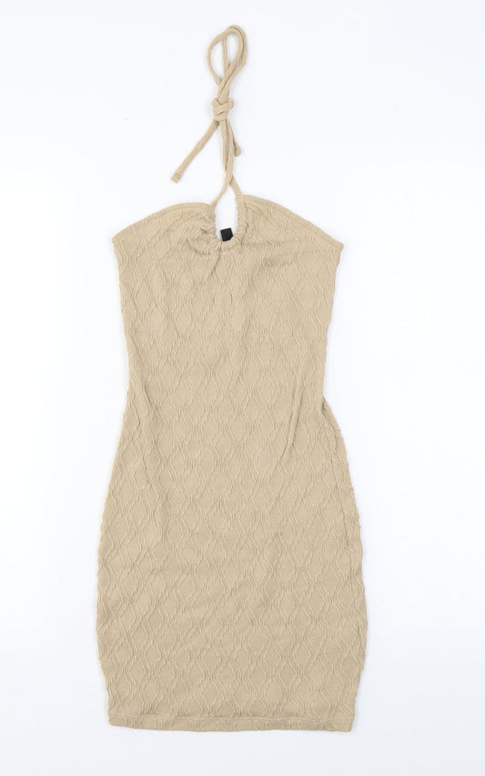 Divided by H&M Womens Beige Geometric Polyester Bodycon Size XS Halter Tie
