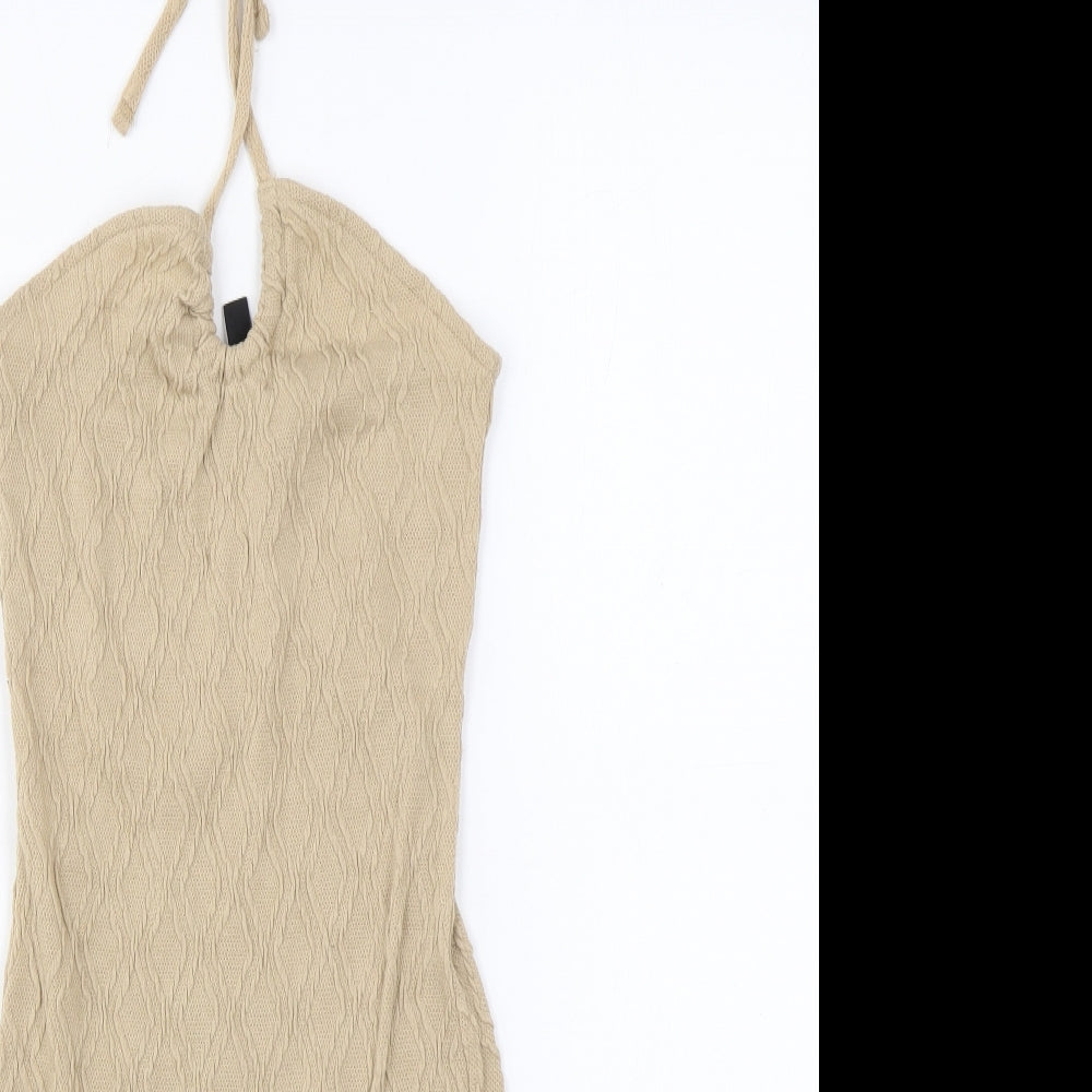 Divided by H&M Womens Beige Geometric Polyester Bodycon Size XS Halter Tie