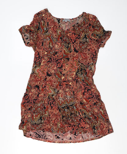 Alice & You Womens Orange Paisley Viscose A-Line Size 12 V-Neck Pullover