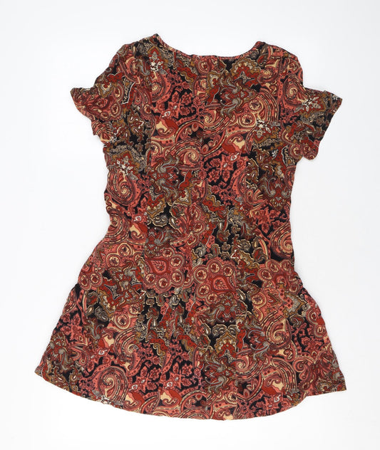 Alice & You Womens Orange Paisley Viscose A-Line Size 12 V-Neck Pullover