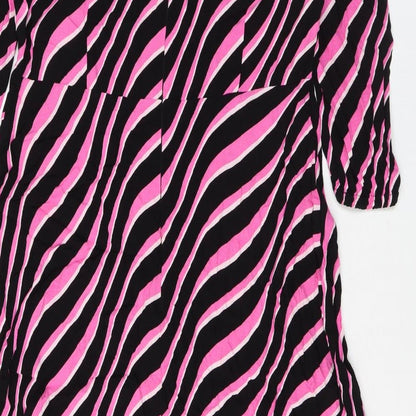 Marks and Spencer Womens Pink Striped Viscose Maxi Size 14 Scoop Neck Zip