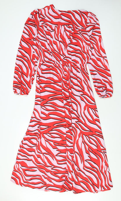 Marks and Spencer Womens Pink Animal Print Polyester Maxi Size 8 V-Neck Tie