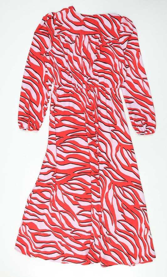 Marks and Spencer Womens Pink Animal Print Polyester Maxi Size 8 V-Neck Tie