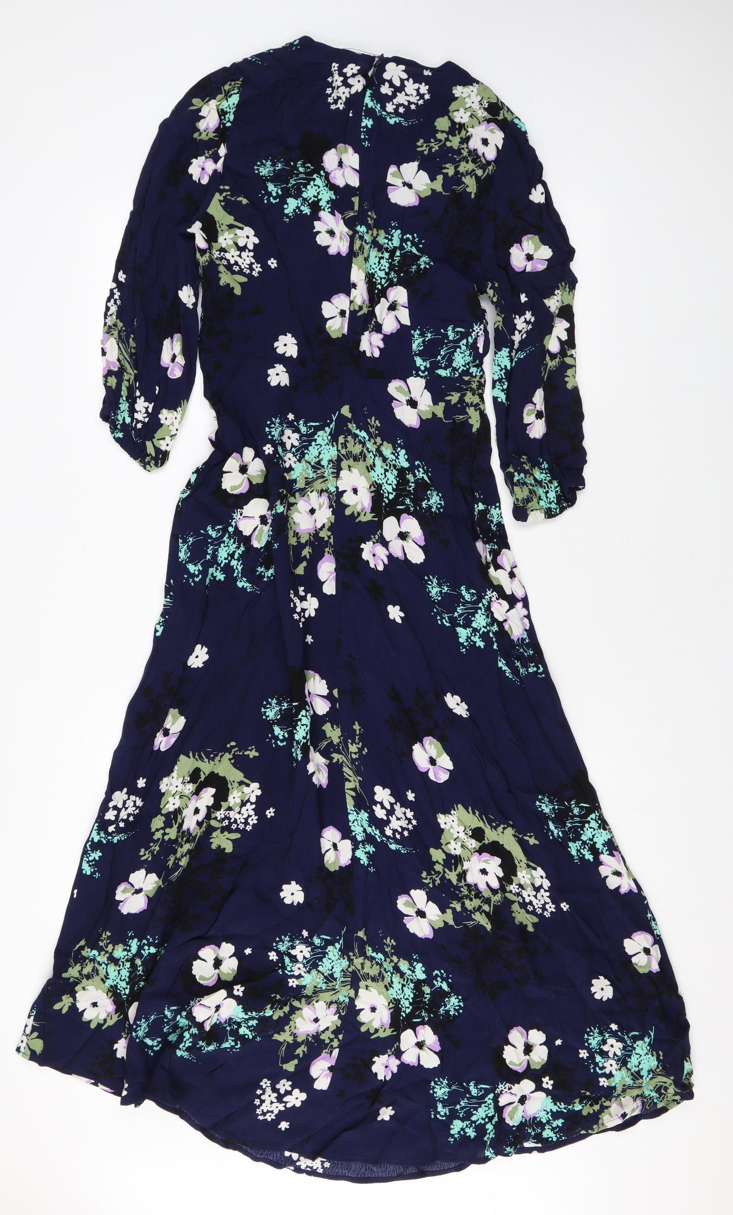 Marks and Spencer Womens Blue Floral Viscose Maxi Size 8 Round Neck Zip