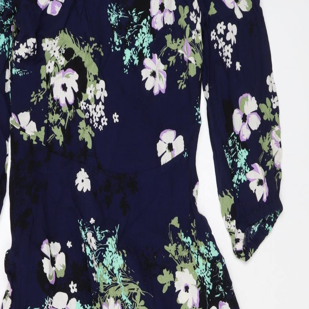 Marks and Spencer Womens Blue Floral Viscose Maxi Size 8 Round Neck Zip