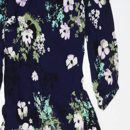 Marks and Spencer Womens Blue Floral Viscose Maxi Size 8 Round Neck Zip