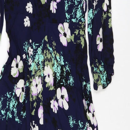 Marks and Spencer Womens Blue Floral Viscose Maxi Size 8 Round Neck Zip