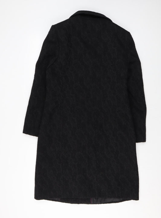 Marks and Spencer Womens Black Geometric Overcoat Coat Size 8 Button