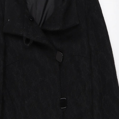 Marks and Spencer Womens Black Geometric Overcoat Coat Size 8 Button