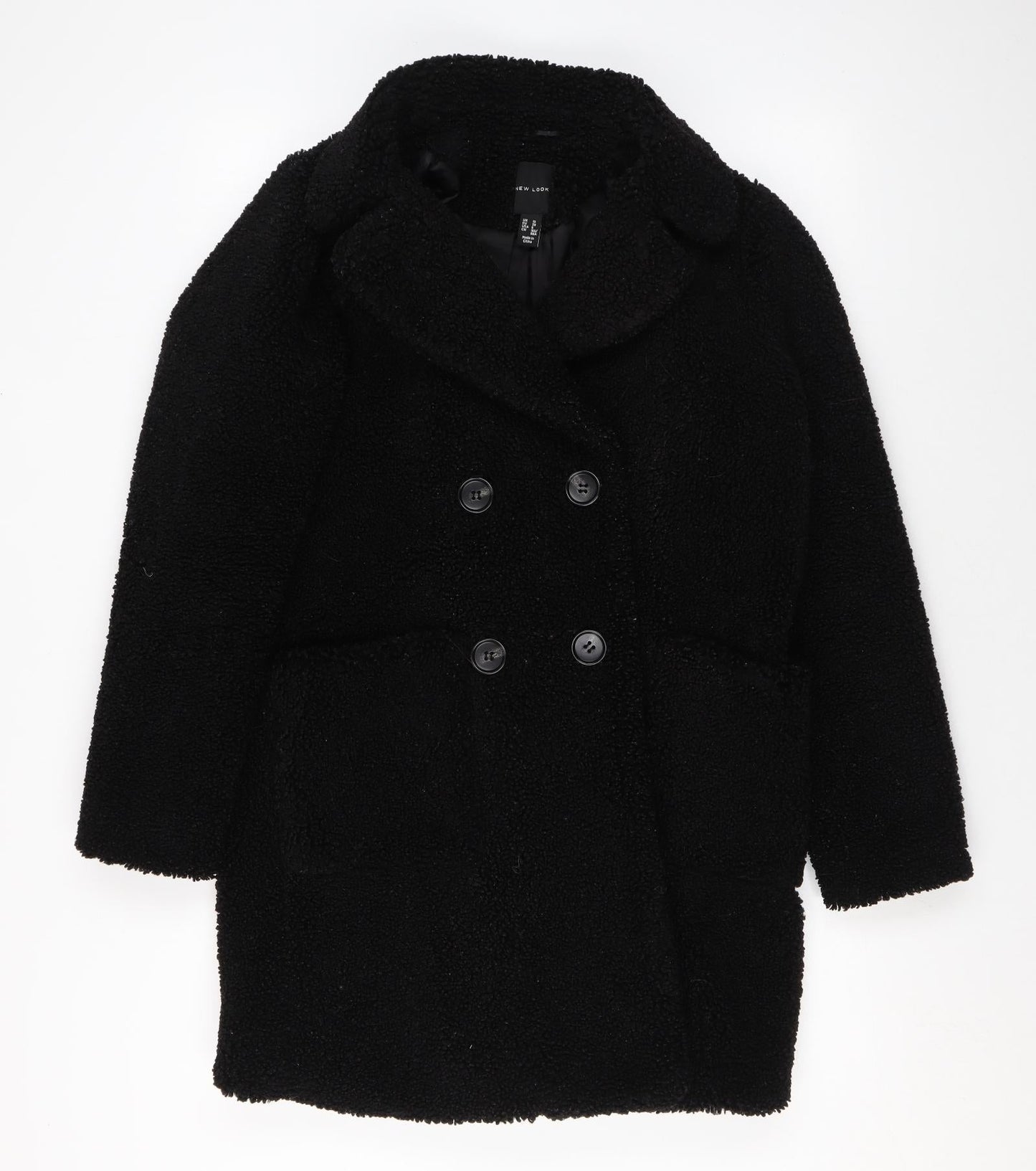 New Look Womens Black Overcoat Coat Size 10 Button