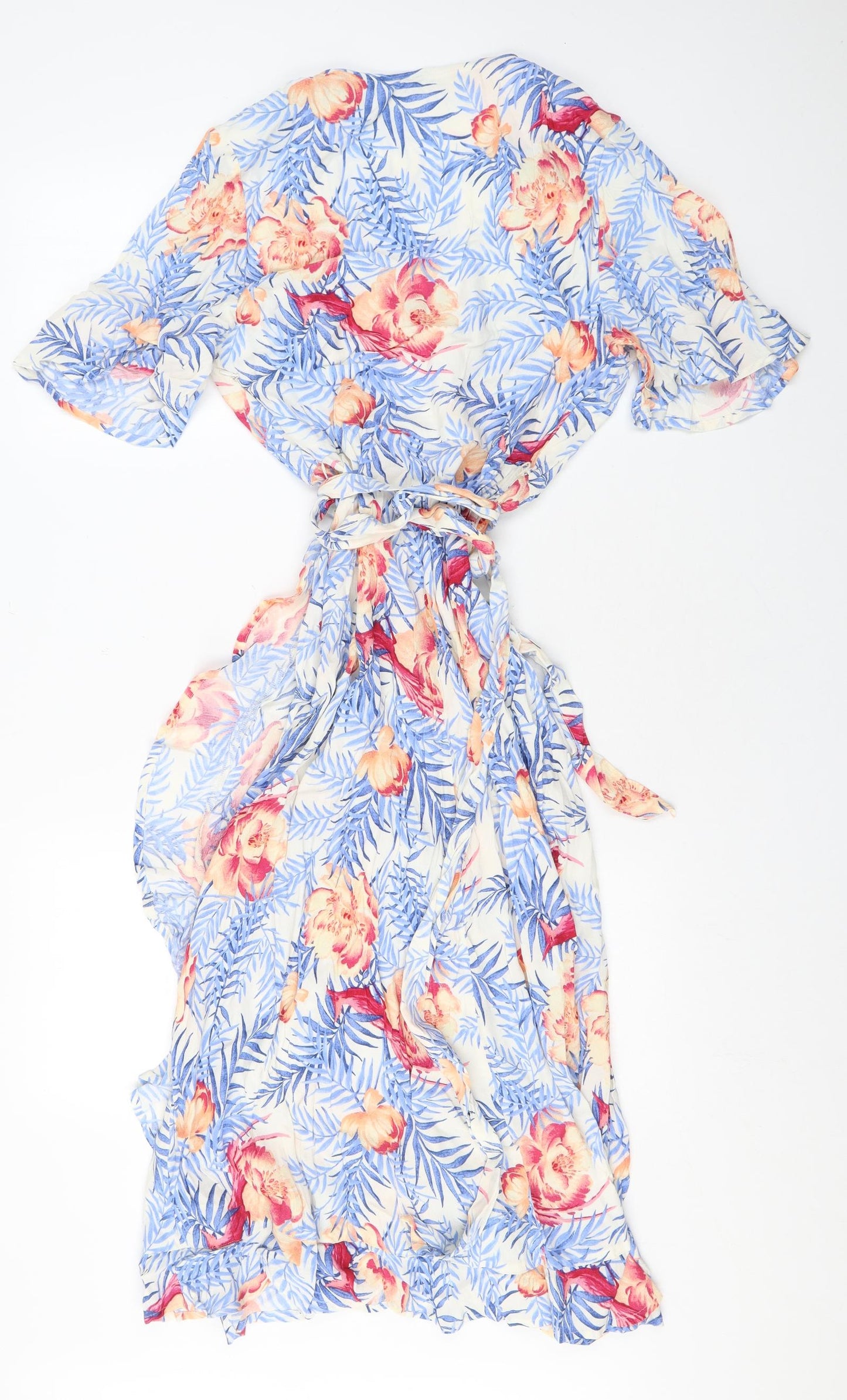 Per Una Womens Blue Geometric Viscose Wrap Dress Size 8 V-Neck Tie