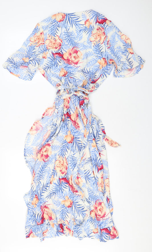 Per Una Womens Blue Geometric Viscose Wrap Dress Size 8 V-Neck Tie