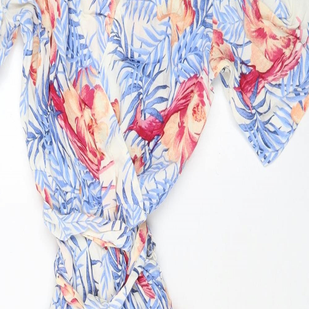 Per Una Womens Blue Geometric Viscose Wrap Dress Size 8 V-Neck Tie