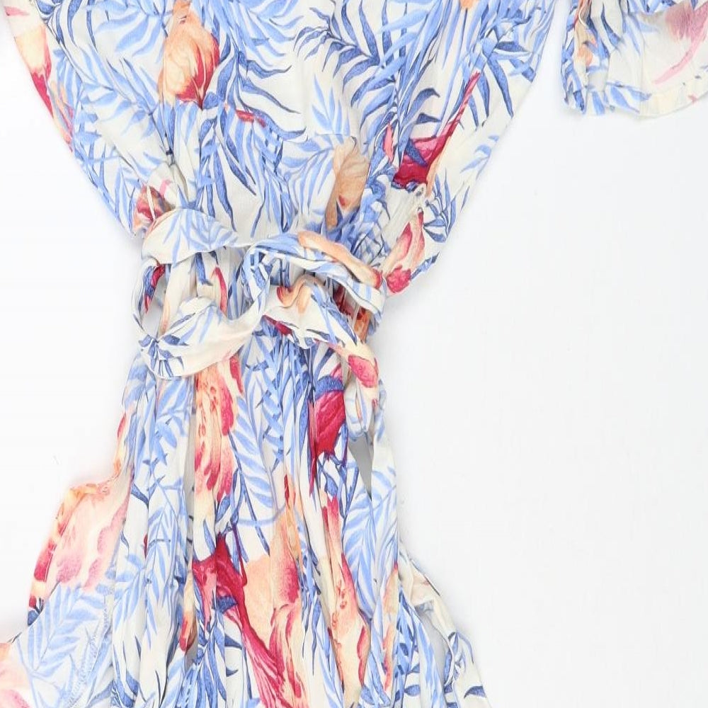 Per Una Womens Blue Geometric Viscose Wrap Dress Size 8 V-Neck Tie