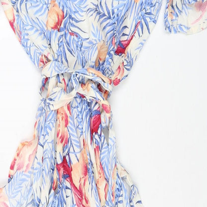 Per Una Womens Blue Geometric Viscose Wrap Dress Size 8 V-Neck Tie