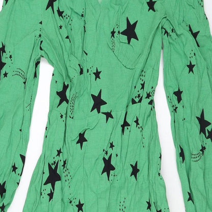 Marks and Spencer Womens Green Geometric Viscose A-Line Size 8 V-Neck Zip - Star print