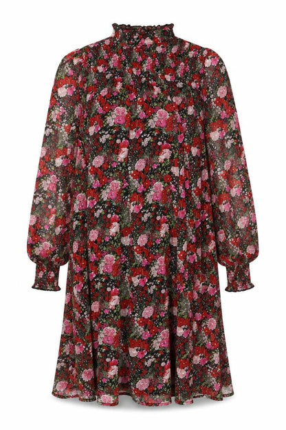 New Look Womens Multicoloured Floral Polyester A-Line Size 10 Mock Neck Button