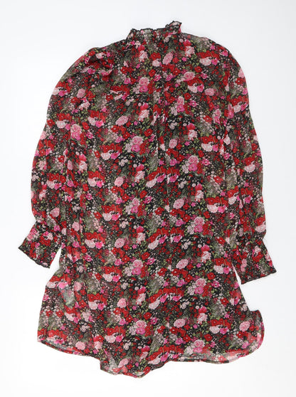 New Look Womens Multicoloured Floral Polyester A-Line Size 10 Mock Neck Button
