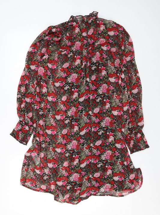 New Look Womens Multicoloured Floral Polyester A-Line Size 10 Mock Neck Button