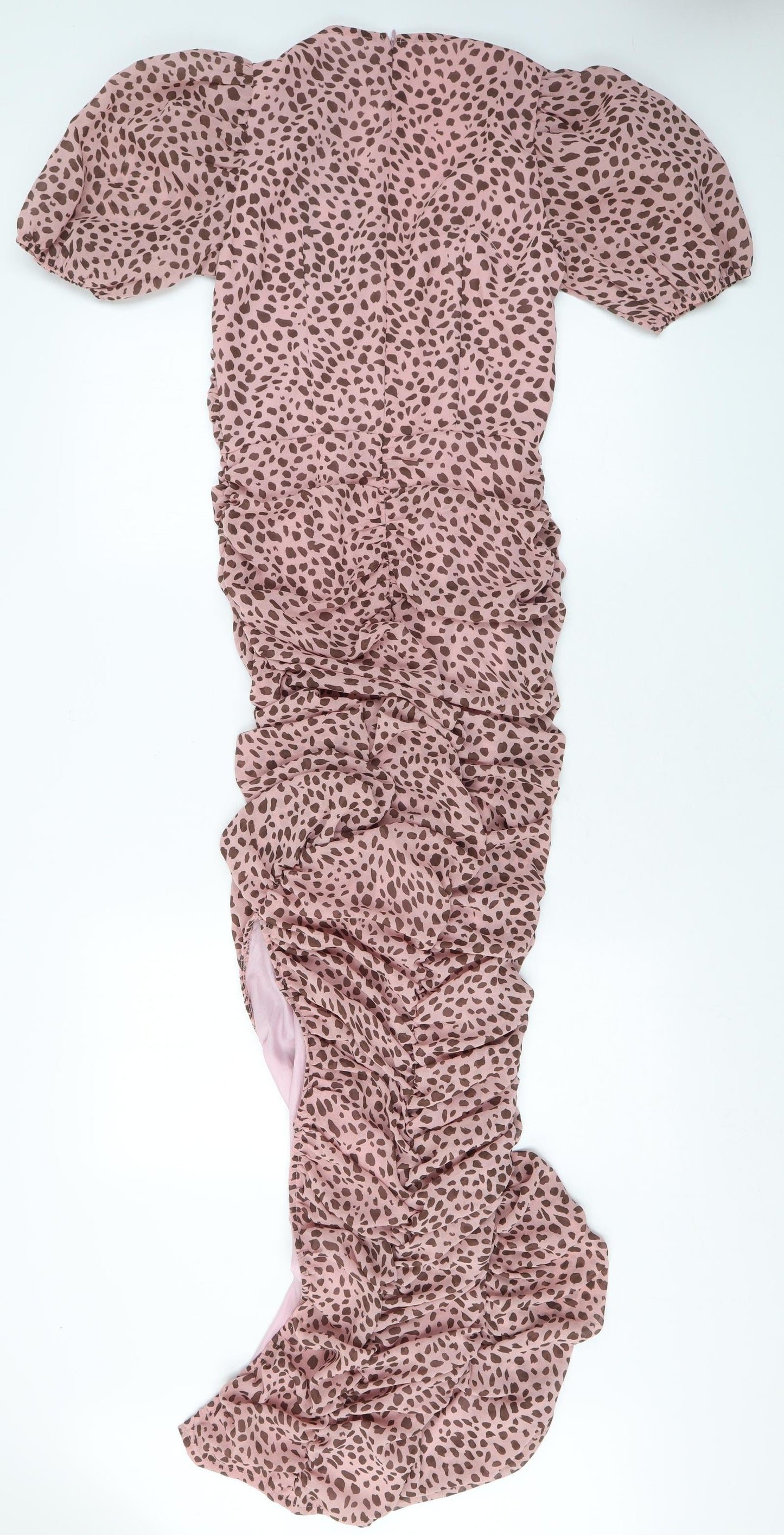 PRETTYLITTLETHING Womens Pink Polka Dot Viscose Bodycon Size 8 V-Neck Zip